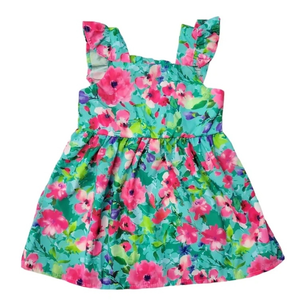 Counting Daisies Floral Kids Dress in Green and Pink